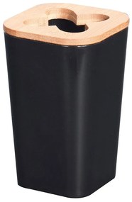 Kúpeľňový pohár na kefky Soap, čierna/s drevenými prvkami