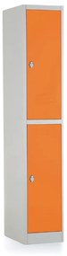 Kovová šatníková skrinka - 2 boxy, 38 x 45 x 185 cm, otočný zámok, oranžová - ral 2004