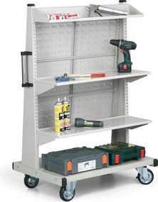Pojazdný dielenský stojan na náradie a boxy, perforovaná stena, 3 police, prázdny