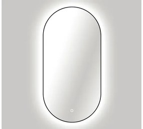 Zrkadlo do kúpeľne s osvetlením Oval LED s čiernym rámom 100x50 cm s vypínačom a podložkou proti zahmlievaniu