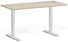 Výškovo nastaviteľný stôl, 160x80 cm, 1 motor, zaoblené rohy, biela podnož, dub prírodný