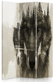 Ozdobný paraván Vlk Lesní zvířata Příroda - 110x170 cm, trojdielny, obojstranný paraván 360°