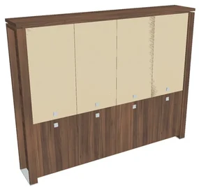 Vysoká skriňa Verno+ 260 x 46 x 210 cm, kombinované dvere, orech / vanilka
