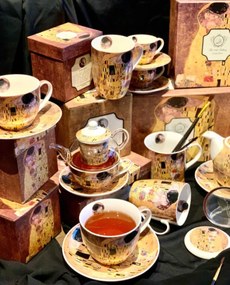 Súprava šálok s podšálkou espresso Klimt THE KISS 2 ks 90 ml hnedá