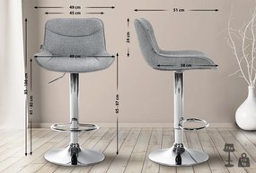 2x Barová stolička Vonore - látka, chróm - Sivá