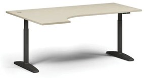 Výškovo nastaviteľný stôl OBOL, elektrický, 675-1325 mm, rohový ľavý, doska 1800x1200 mm, čierna zaoblená podnož, breza