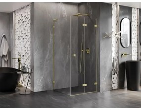 Mexen Lunar-F L, sklápací sprchový kút pravý 70 x 70 cm, 8mm číre sklo, zlatý kartáčovaný - 836L-070-070-55-00-P