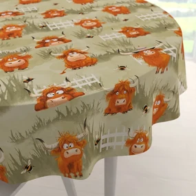 Biante Detský bavlnený okrúhly obrus Sandra SA-612 Býčky na pastve na zelenom Ø 50 cm