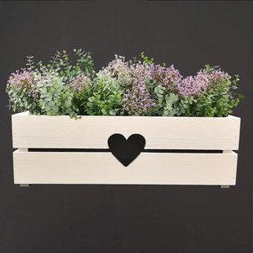 AMADEA Drevený obal na kvetináč so srdcom biely, 52x21,5x17cm Český výrobok
