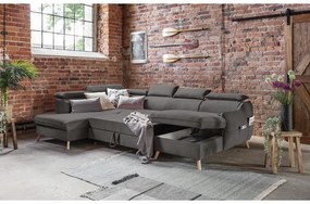 Tmavosivá zamatová rozkladacia rohová pohovka do "U" (ľavý roh) Sweet Harmony – Miuform