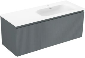 Mexen Rivel, kúpeľňová skrinka 120 cm s pravým umývadlom Vela, 1S, 1D, drážkovaná, grafitová/biela matná, 91A23-12047-3-BBFF66-W23P01