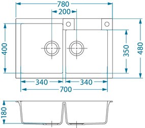 ROCK 90 G- 55 béžová (780x480mm)+ pop- up sifon KPL