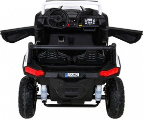 Ramiz Silná pretekárska štvorkolka pre 2 deti Biela + Bezkartáčový motor + Nafukovacie kolesá + LED zvuk