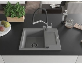Mexen Enzo, granitový drez 576x465x174 mm, 1-komorový a drezová batéria Duo, šedá, 6506-71-671701-07-B