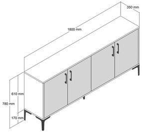 Dizajnová komoda Harsha 180 cm antracitová