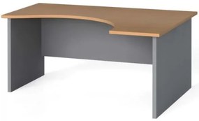 Rohový kancelársky pracovný stôl, zaoblený 160x120 cm, sivá / buk, pravý