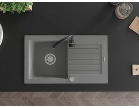 Mexen Pablo, granitový drez 752x436x161 mm, 1-komorový a čierna batéria Telma, šedá, 6510-71-670200-70