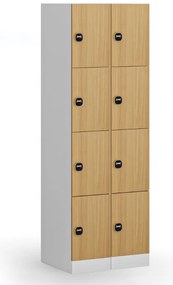Šatníková skrinka S1 s úložnými boxmi, 4 boxy, 1850 x 300 x 500 mm, zámok s čítačkou RFID kariet, laminované dvere, breza