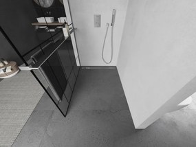 Mexen Kioto+ L, sprchová zástena Walk-In s poličkou a vešiakom 80 x 200 cm, 8mm číre sklo čierny vzor, chrómový profil, 800-080-123-01-78