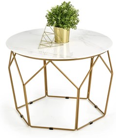Okrúhly príručný stolík Madison - biely mramor / zlatá