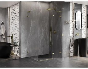 Mexen Lunar, L pravý výklopný sprchový kút 75 x 70 cm, 8mm číre sklo, zlatý profil, 834L-075-070-50-00-P