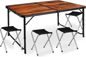 Kempingový skladací stôl so stoličkami – turistický set pre 4 osoby hnedá
