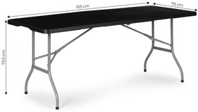 Záhradný skladací banketový stôl 153 cm - čierny