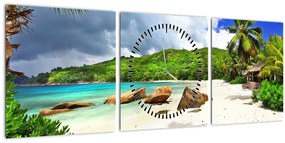 Obraz - Seychely, pláž Takamaka (s hodinami) (90x30 cm)