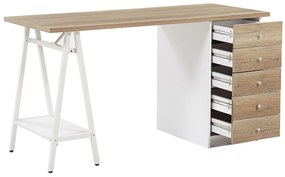 Písací stôl svetlé drevo s bielou 140 x 60 cm HEBER Beliani