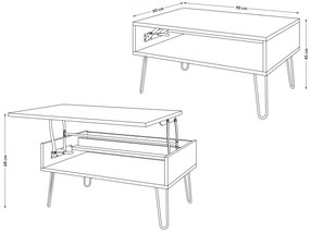 HAIRPIN S-90 Dub Artisan/Béžová (Šampanská) - MODERNÝ KONFERENČNÝ STOLÍK S VÝKLOPNOU DOSKOU + ÚLOŽNÝ PRIESTOR + POLICA