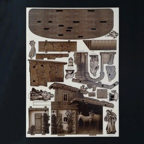 AMADEA Drevený skladací betlehem sépiový 3D 12 cm