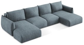 Modrá ženilková rozkladacia rohová pohovka (do tvaru "U") Leila – Makamii