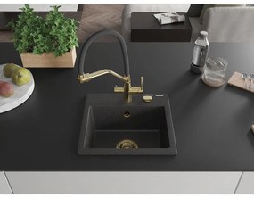 Mexen Milo, granitový drez 435x410x171 mm, 1-komorový a drezová batéria Duo, čierna škvrnitá, 6505-76-671701-57-G