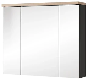 Závěsná koupelnová skříňka Swing II 58 80 cm se zrcadlem a LED osvětlením černá/dub Artisan