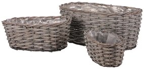 BONTEC Košík prútený - oválny kvetináč, sv. hnedý, cena za sadu 3 ks Farba: Hnedá