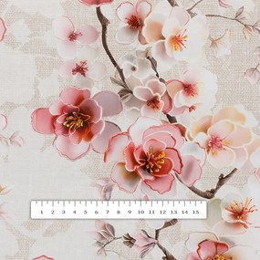 PVC obrus Ružové kvety sakury na režnom PV-205 - metráž š. 140 cm