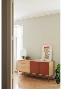 Tehlovočervená komoda v dubovom dekore Teulat Yoko, šírka 180 cm