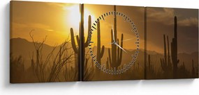 Obraz - Kaktusy Saguaro (s hodinami) (90x30 cm)
