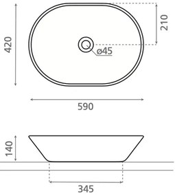 Bathco 4038 - Umývadlo na dosku TOULOUSE 59x42 cm porcelán/biela