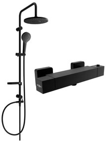 Mexen Erik, sprchový set s dažďovou sprchou a CUBE termostatickou sprchovou batériou, čierna matná, 77200205-70