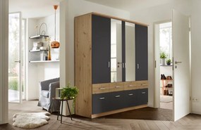Šatníková skriňa so zrkadlami Bremen, 181 cm, dub artisan/tmavo šedá