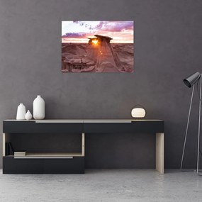 Sklenený obraz - západ slnka na púšti (70x50 cm)