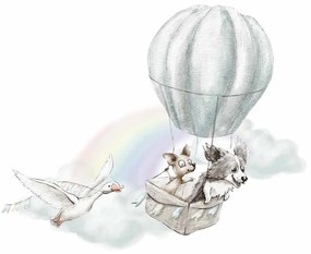 Gario Detská nálepka na stenu Adventure in the sky - psíky v balóne a hus Rozmery: 120 x 100 cm