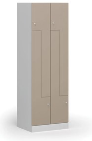 Kovová šatníková skrinka S1 Z, 4 oddiely, 1850 x 600 x 500 mm, cylindrický zámok, béžové dvere