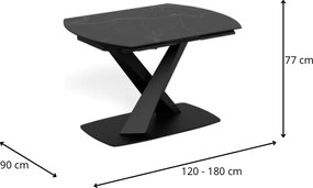 Rozkladací jedálenský stôl Morella 120/180 cm čierny mramor/čierny