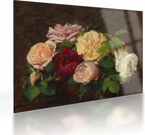Sklenený obraz - Henri Fantin-Latour, Roses de Nice on a Table, reprodukcia (70x50 cm)