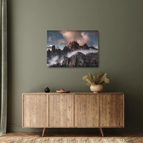Sklenený obraz - Talianske dolomity schované v hmle (70x50 cm)