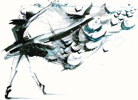Fototapeta - Dievča havrany (254x184 cm)