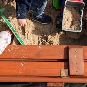 SPRINGOS Uzavreté drevené pieskovisko s lavičkami 120x120 cm – impregnované drevo, s plachtou a netkanou textíliou SBP120SET02