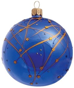 Vianočná guľa modrá, zlatý dekor